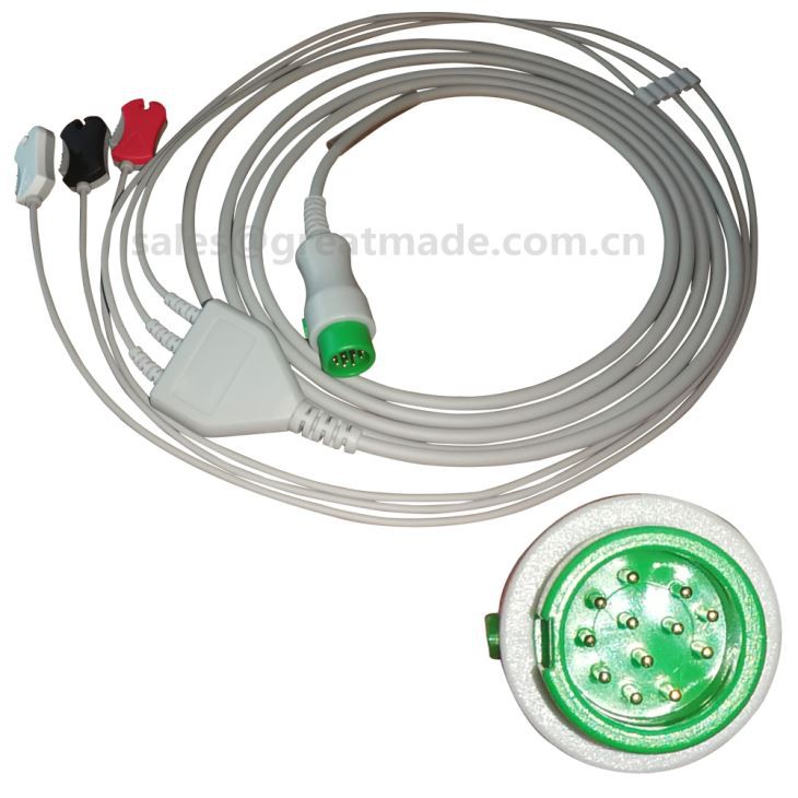 Mindray 12pin jednokusový EKG kabel s olověnými dráty, 3vodičovým, 5denním, snap