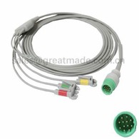 Kompatibilní kabel ECG Biolight A3, A5, A6, A8, Q5 s olověným kabelem. IEC, 3-olovnatý, Grabber, zelený 12pin