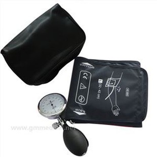 Velká manuální manžeta pro dospělé, manžeta s jednou trubicí s tlakoměrem a nafukovací žárovka tmavě modrá.